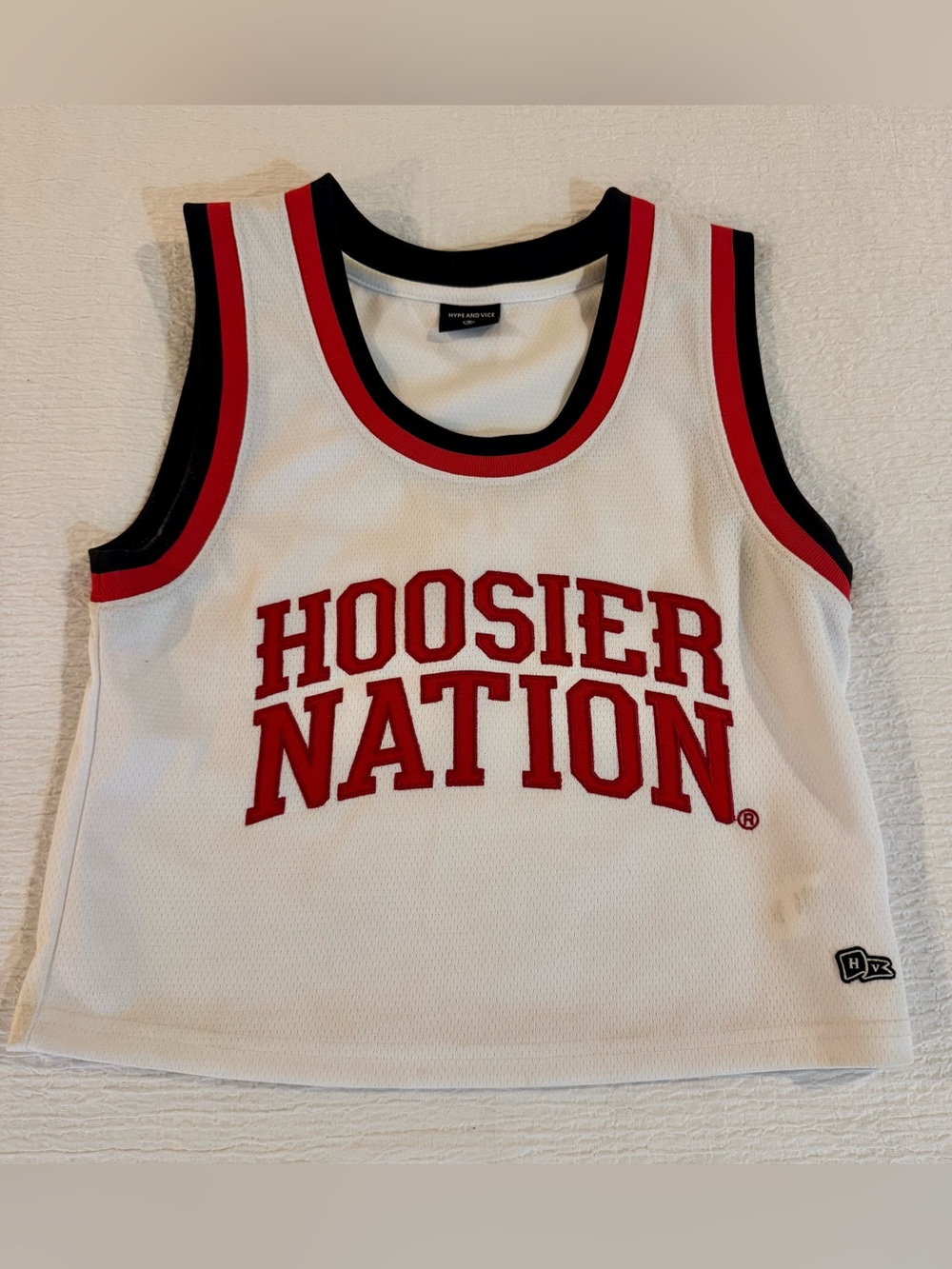 Hype and Vice “Hoosier Nation” mesh basketball-style cropped tank top